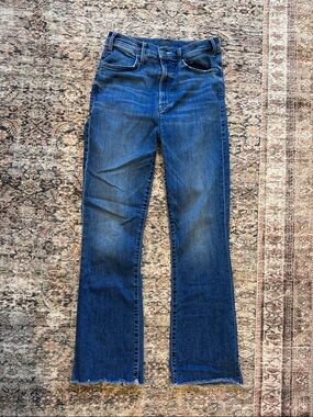MOTHER Blue Denim Jeans with Leather Logo Patch